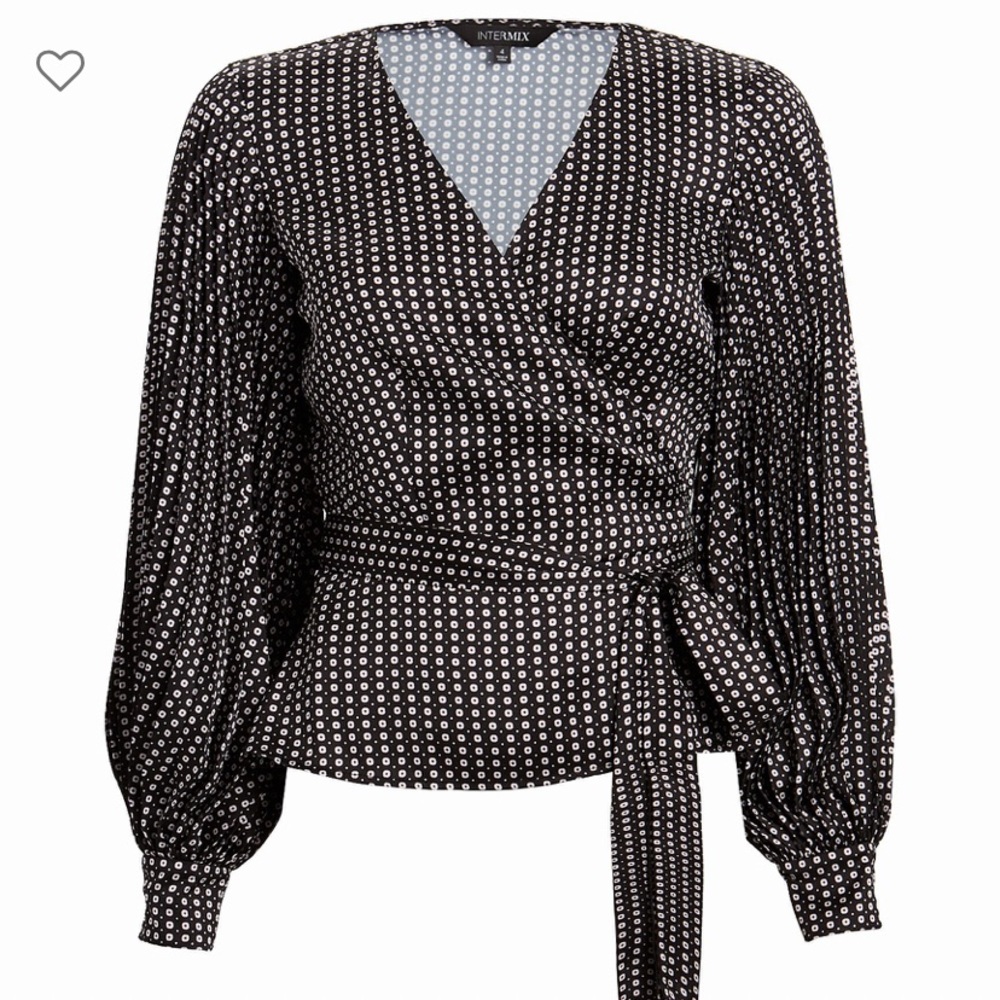 INTERMIX JENNA WRAP DUCHESS SATIN TOP IN MULTI
